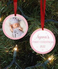 Personalised First Christmas Tree Bauble Polka Dot