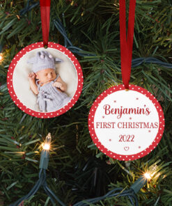 Personalised First Christmas Tree Bauble Polka Dot