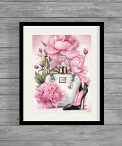 Shoe & Bag Flowers Fashion Print Frame or instant download