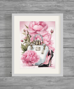 Shoe & Bag Flowers Fashion Print Frame or instant download