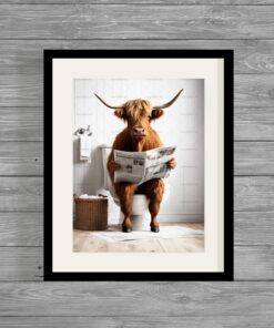 Highland Cow on Toilet Poster Print Frame or instant download