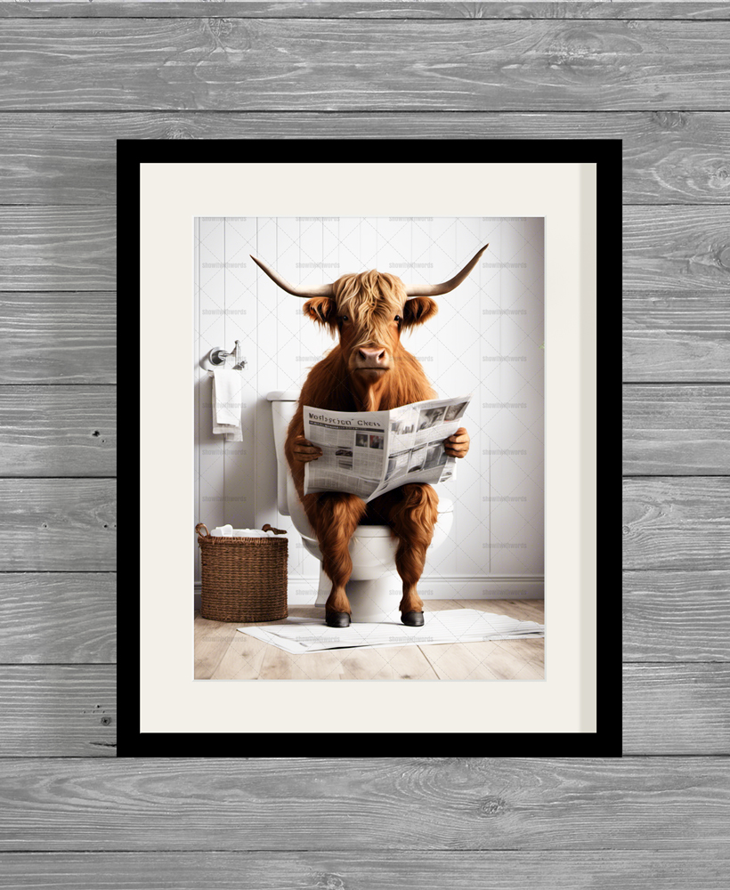 Highland Cow on Toilet Poster Print Frame or instant download - Show It ...