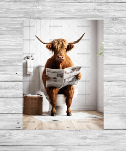 Highland Cow on Toilet Poster Print Frame or instant download