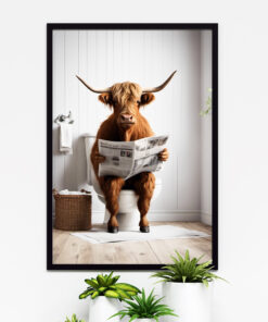 Highland Cow on Toilet Poster Print Frame or instant download