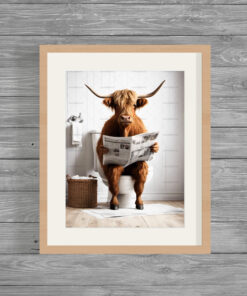 Highland Cow on Toilet Poster Print Frame or instant download