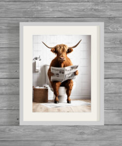 Highland Cow on Toilet Poster Print Frame or instant download