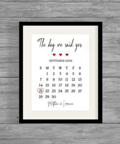 Personalised Memorable Date Calendar Anniversary Print Frame