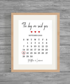 Personalised Memorable Date Calendar Anniversary Print Frame