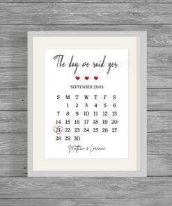 Personalised Memorable Date Calendar Anniversary Print Frame