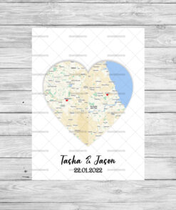 Personalised Couples Map Anniversary Word Art Print Frame
