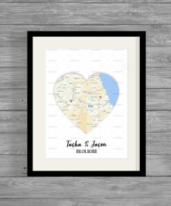 Personalised Couples Map Anniversary Word Art Print Frame