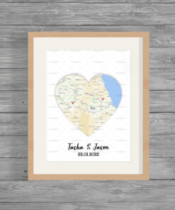 Personalised Couples Map Anniversary Word Art Print Frame