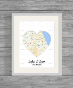 Personalised Couples Map Anniversary Word Art Print Frame