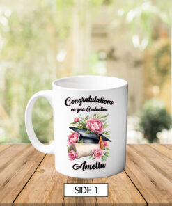 Personalised Graduation Congratulations Mug Cup Gift Pink Flowers