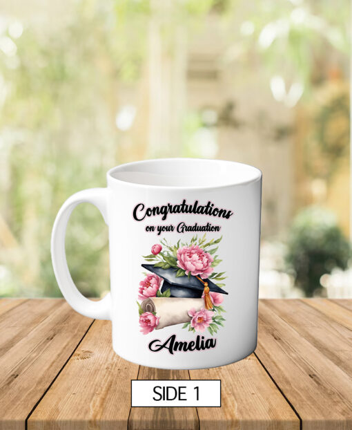 Personalised Graduation Congratulations Mug Cup Gift Pink Flowers