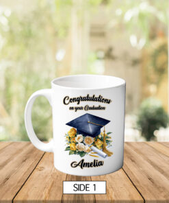 Personalised Graduation Congratulations Mug Cup Gift Yellow Roses