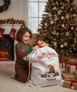 Personalised Gonk Christmas Gift Sack | Linen Xmas Eve Bag Red