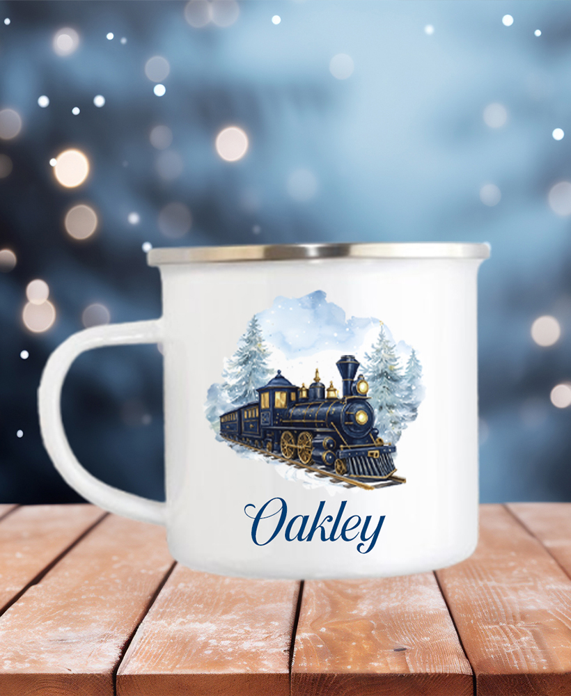 Personalised Train Christmas Gift Sack | Linen Xmas Eve Bag Navy