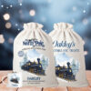 Personalised Train Christmas Gift Sack | Linen Xmas Eve Bag Navy
