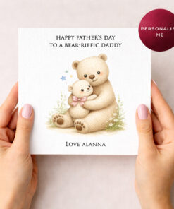 Daddy & Baby Bear Personalised Greetings Card (Pink)