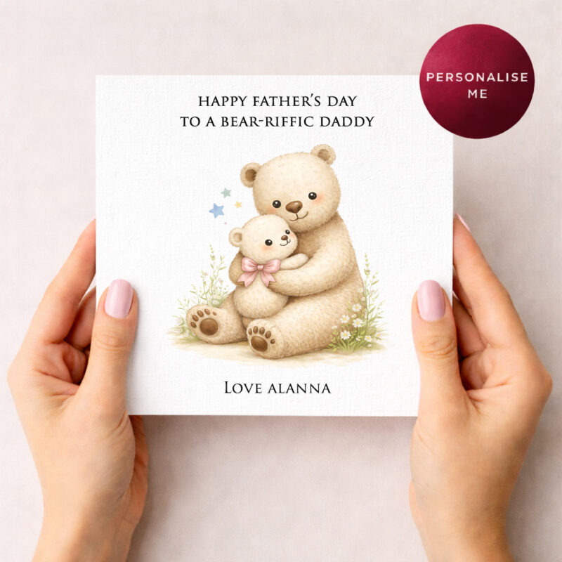 Daddy & Baby Bear Personalised Greetings Card (Pink)
