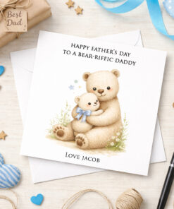 Daddy & Baby Bear Personalised Greetings Card (Blue)
