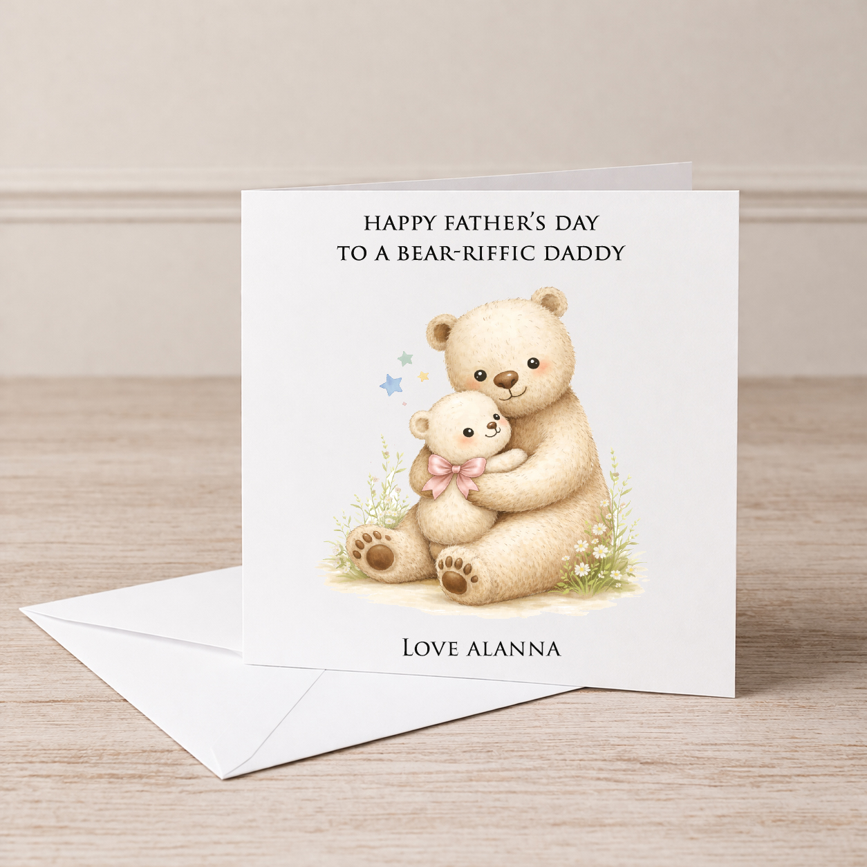 Daddy & Baby Bear Personalised Greetings Card (Pink)