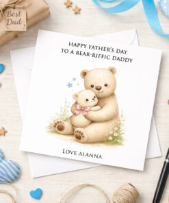 Daddy & Baby Bear Personalised Greetings Card (Pink)