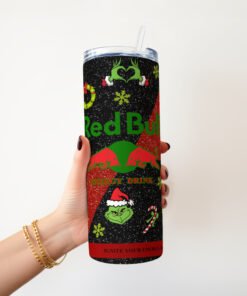 Personalised Christmas Grinch Red Bull-Style 20oz Skinny Insulated Tumbler