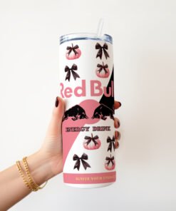 Personalised Halloween Red Bull-Style 20oz Skinny Insulated Tumbler with Metal Straw & Splash-Proof Lid