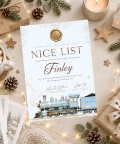 Santa's Nice List Certificate Train Design Personalised with your Name