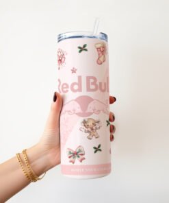 Personalised Pink Christmas Red Bull-Style 20oz Skinny Insulated Tumbler